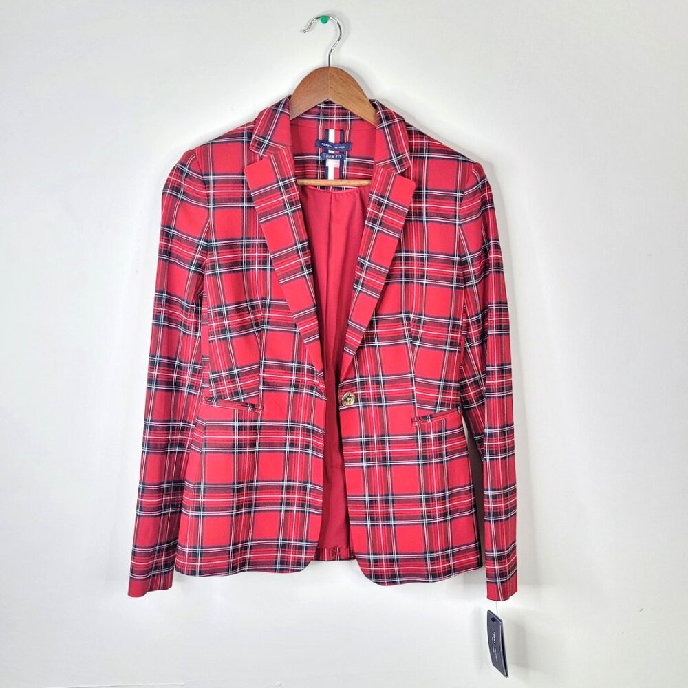 Tommy Hilfiger Women's Red Plaid Blazer - Size 4 (NWT)